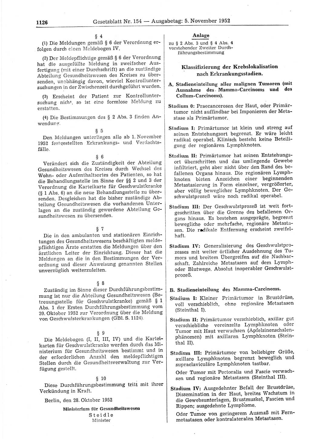 Gesetzblatt (GBl.) der Deutschen Demokratischen Republik (DDR) 1952, Seite 1126 (GBl. DDR 1952, S. 1126)