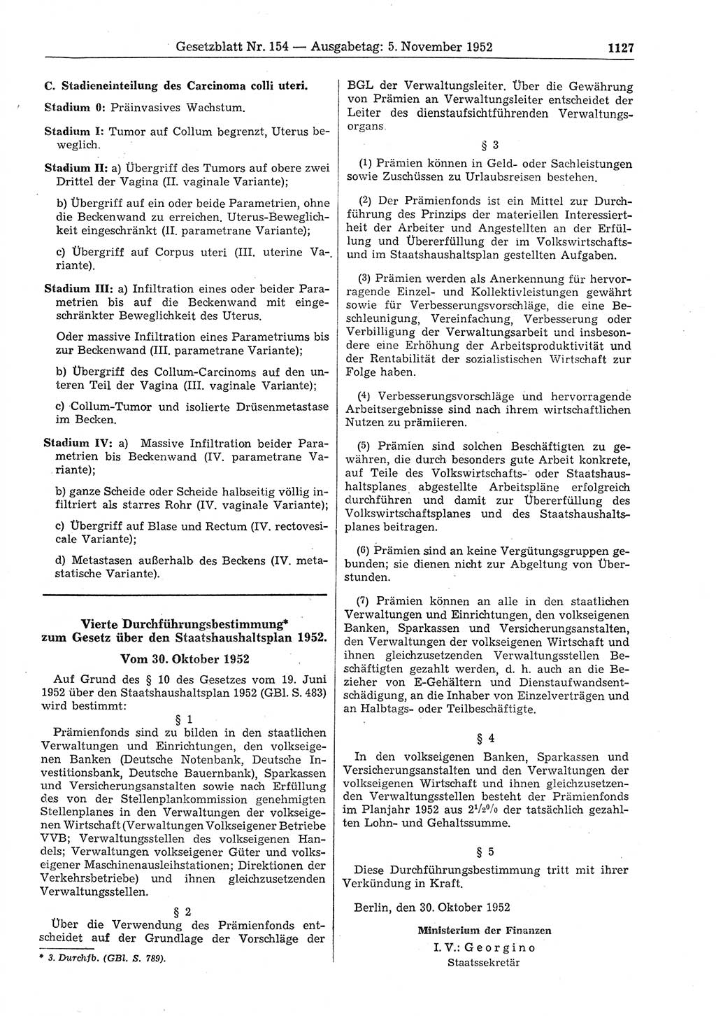 Gesetzblatt (GBl.) der Deutschen Demokratischen Republik (DDR) 1952, Seite 1127 (GBl. DDR 1952, S. 1127)