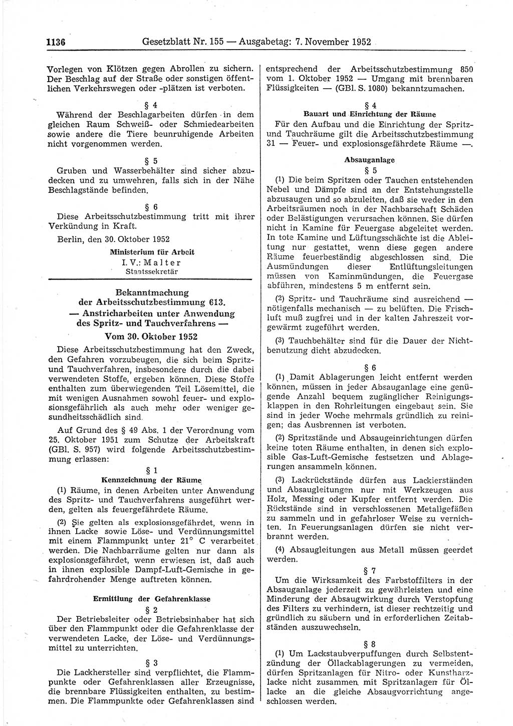 Gesetzblatt (GBl.) der Deutschen Demokratischen Republik (DDR) 1952, Seite 1136 (GBl. DDR 1952, S. 1136)