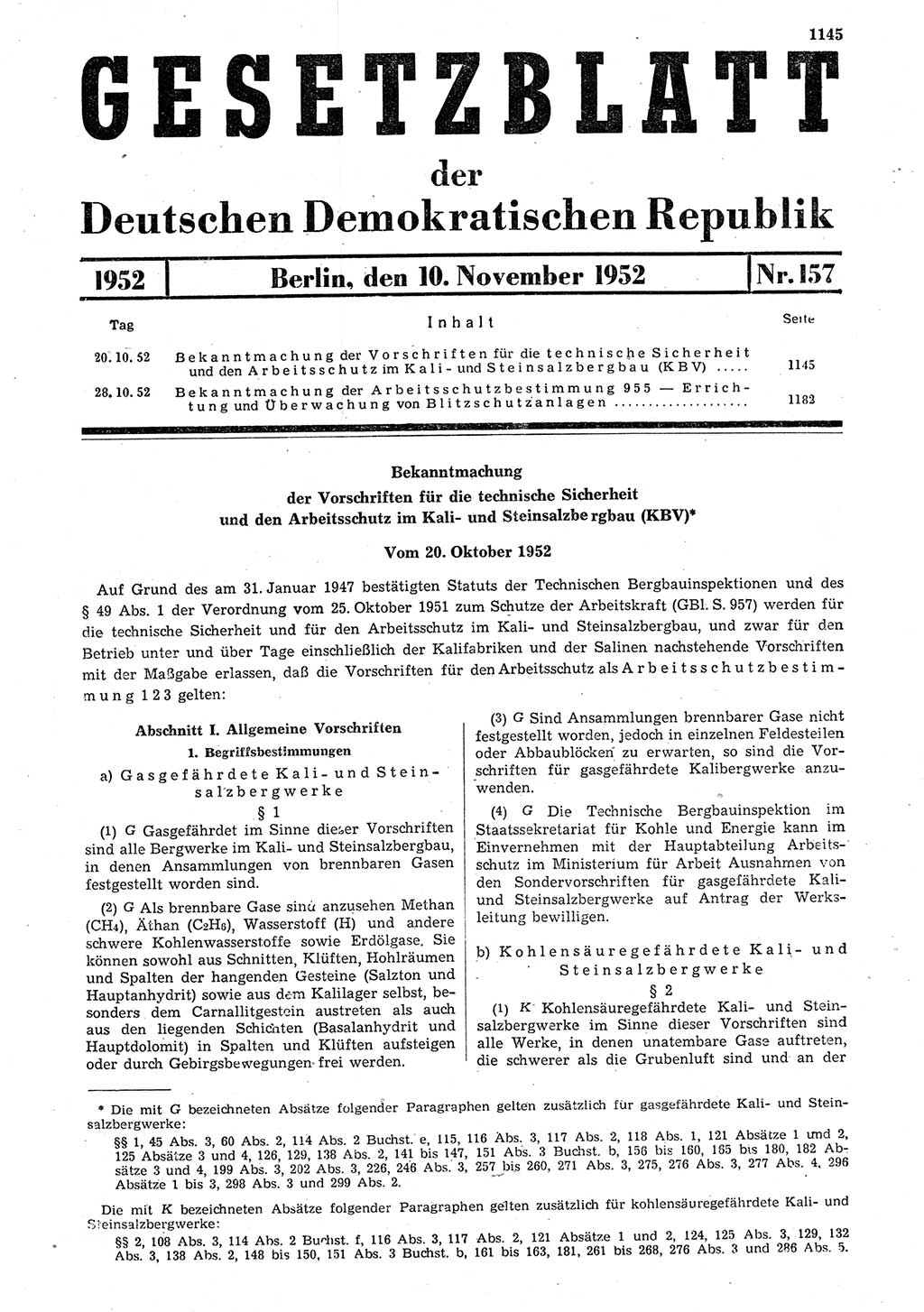 Gesetzblatt (GBl.) der Deutschen Demokratischen Republik (DDR) 1952, Seite 1145 (GBl. DDR 1952, S. 1145)