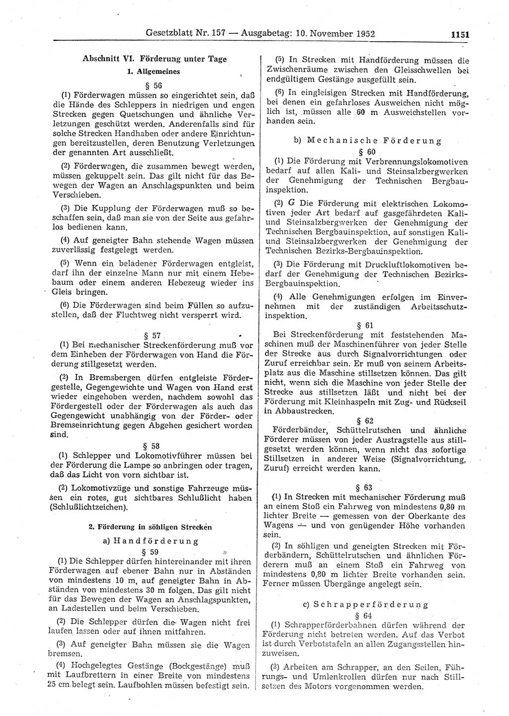 Gesetzblatt (GBl.) der Deutschen Demokratischen Republik (DDR) 1952, Seite 1151 (GBl. DDR 1952, S. 1151)