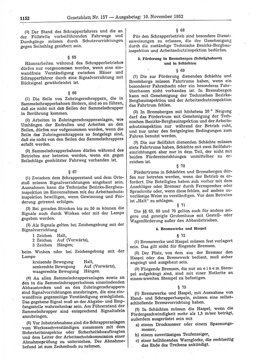 Gesetzblatt (GBl.) der Deutschen Demokratischen Republik (DDR) 1952, Seite 1152 (GBl. DDR 1952, S. 1152)