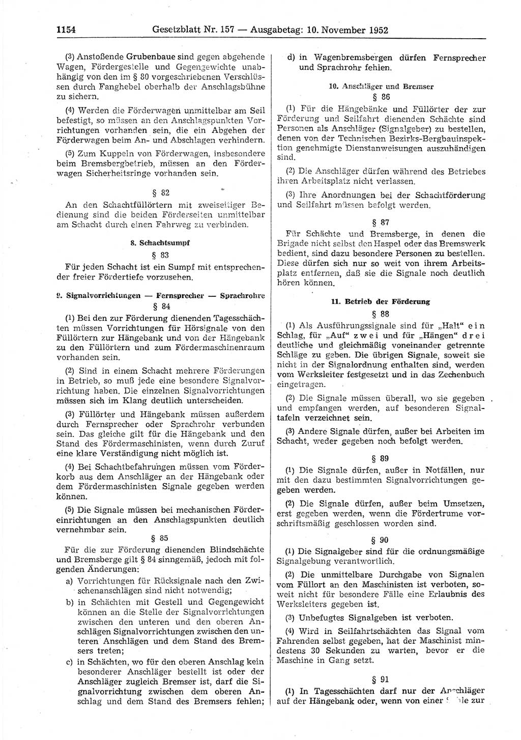 Gesetzblatt (GBl.) der Deutschen Demokratischen Republik (DDR) 1952, Seite 1154 (GBl. DDR 1952, S. 1154)