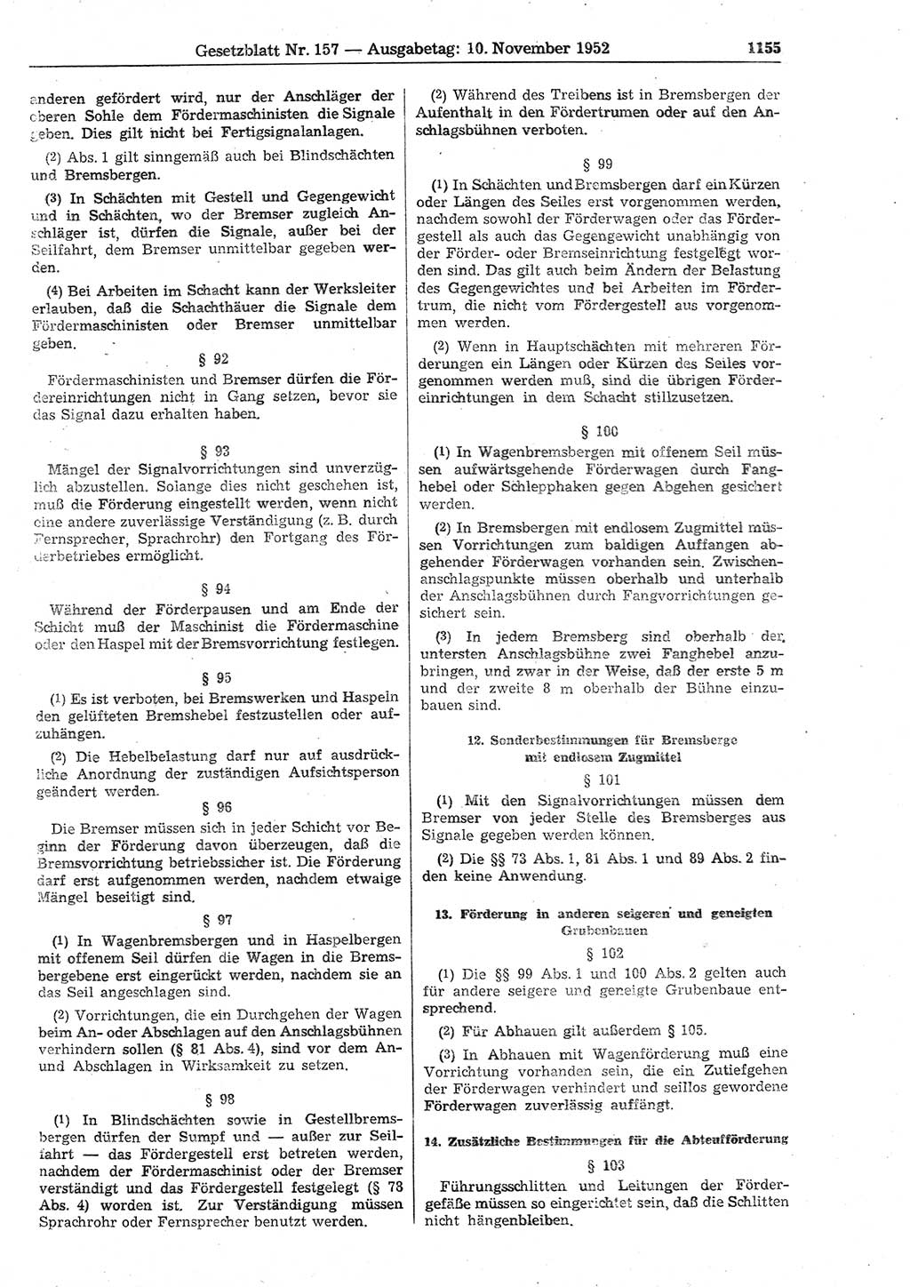 Gesetzblatt (GBl.) der Deutschen Demokratischen Republik (DDR) 1952, Seite 1155 (GBl. DDR 1952, S. 1155)