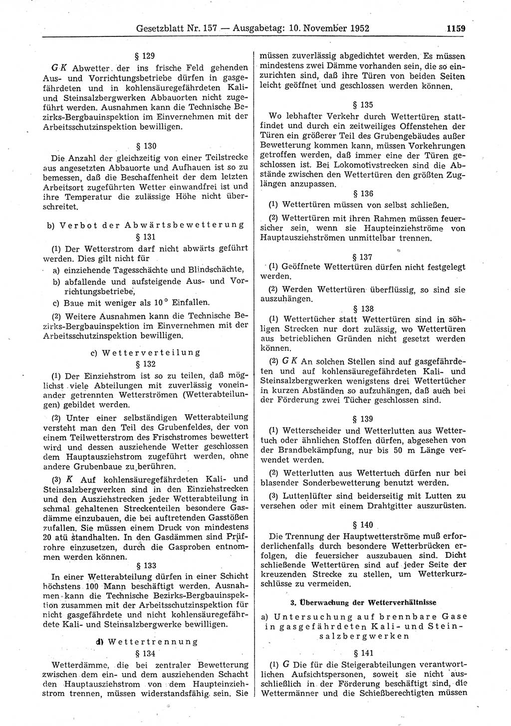 Gesetzblatt (GBl.) der Deutschen Demokratischen Republik (DDR) 1952, Seite 1159 (GBl. DDR 1952, S. 1159)