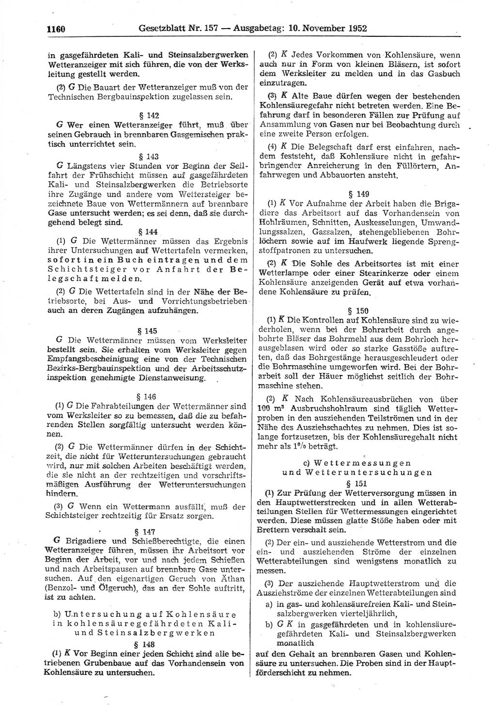Gesetzblatt (GBl.) der Deutschen Demokratischen Republik (DDR) 1952, Seite 1160 (GBl. DDR 1952, S. 1160)