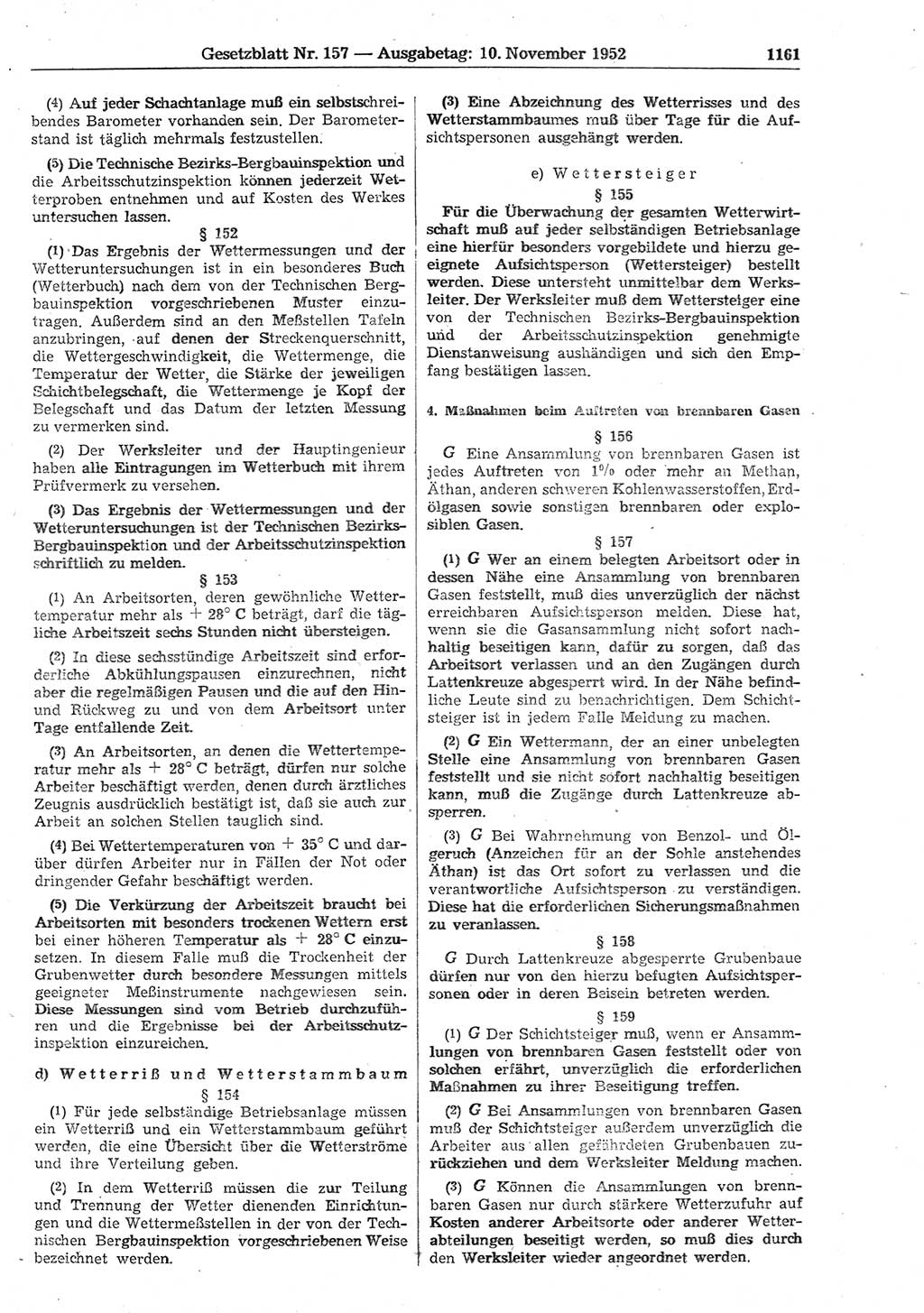 Gesetzblatt (GBl.) der Deutschen Demokratischen Republik (DDR) 1952, Seite 1161 (GBl. DDR 1952, S. 1161)