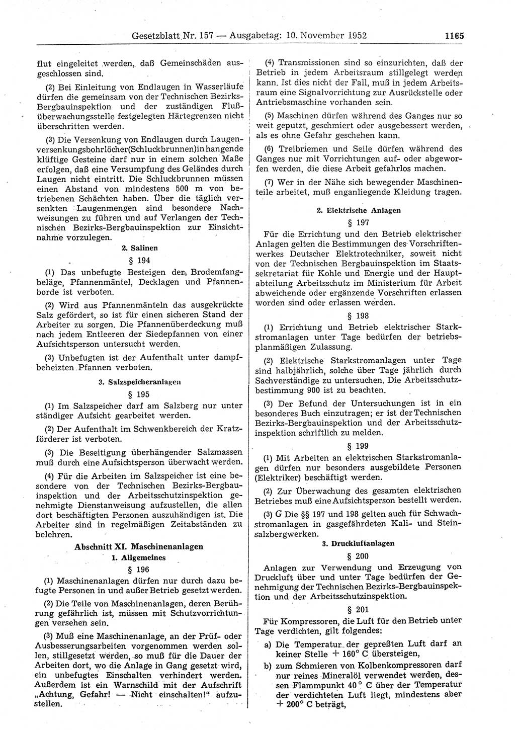 Gesetzblatt (GBl.) der Deutschen Demokratischen Republik (DDR) 1952, Seite 1165 (GBl. DDR 1952, S. 1165)