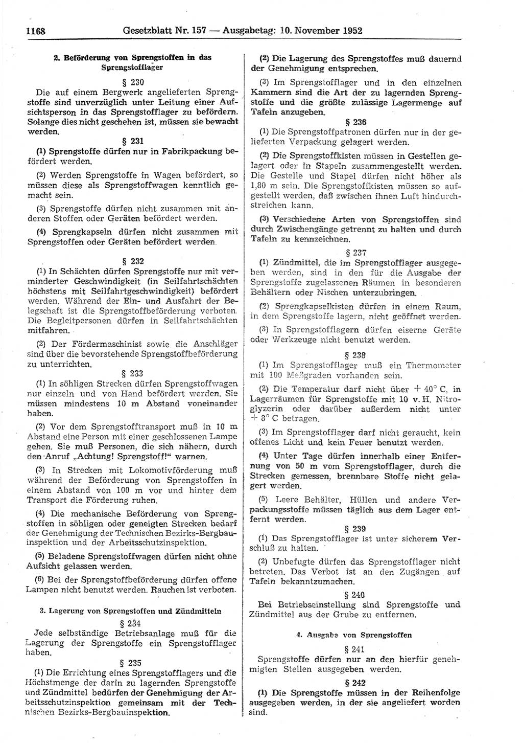 Gesetzblatt (GBl.) der Deutschen Demokratischen Republik (DDR) 1952, Seite 1168 (GBl. DDR 1952, S. 1168)