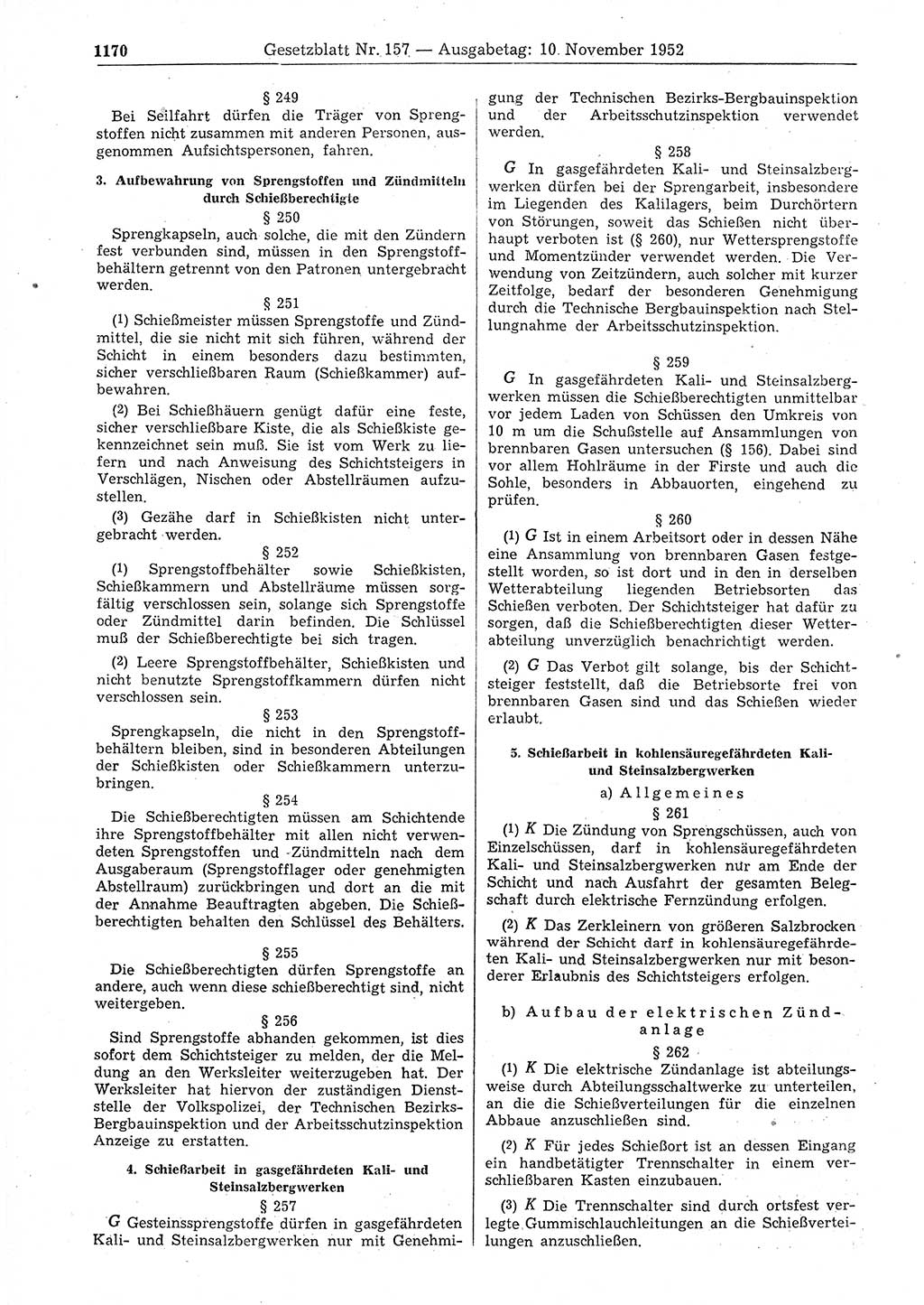 Gesetzblatt (GBl.) der Deutschen Demokratischen Republik (DDR) 1952, Seite 1170 (GBl. DDR 1952, S. 1170)