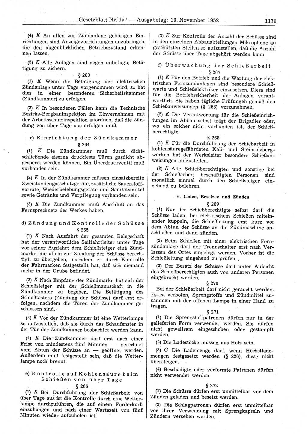 Gesetzblatt (GBl.) der Deutschen Demokratischen Republik (DDR) 1952, Seite 1171 (GBl. DDR 1952, S. 1171)