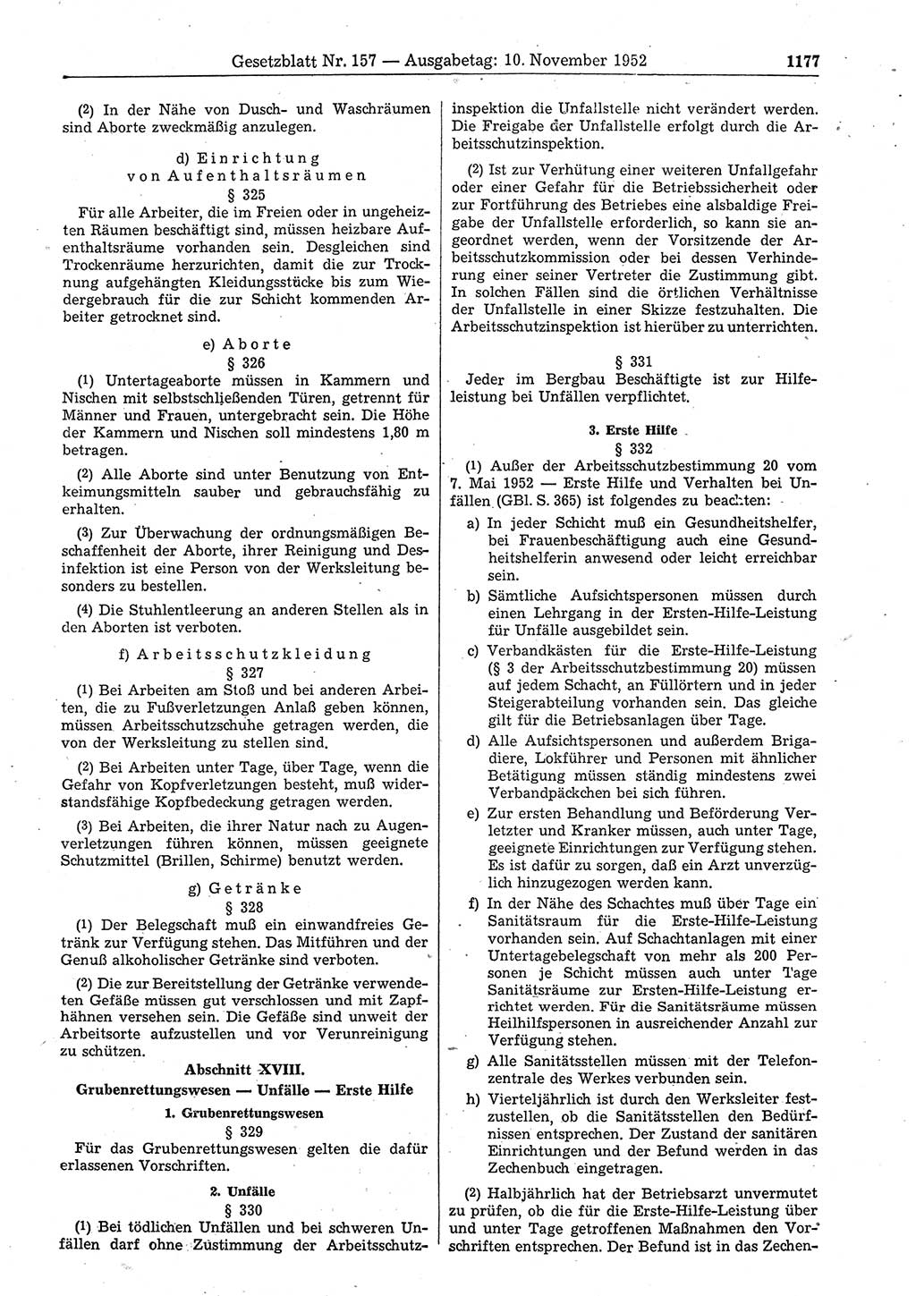 Gesetzblatt (GBl.) der Deutschen Demokratischen Republik (DDR) 1952, Seite 1177 (GBl. DDR 1952, S. 1177)