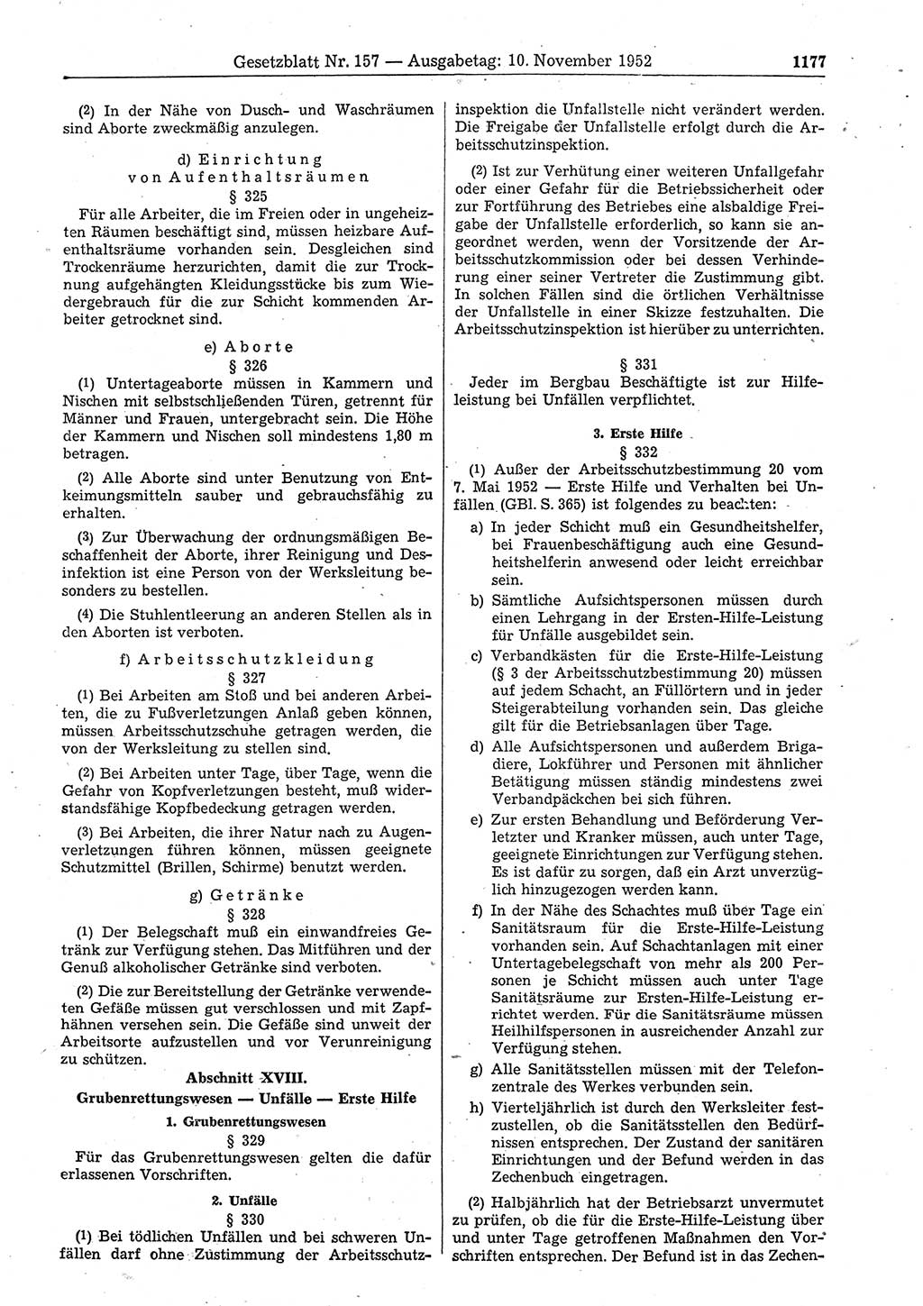 Gesetzblatt (GBl.) der Deutschen Demokratischen Republik (DDR) 1952, Seite 1177 (GBl. DDR 1952, S. 1177)