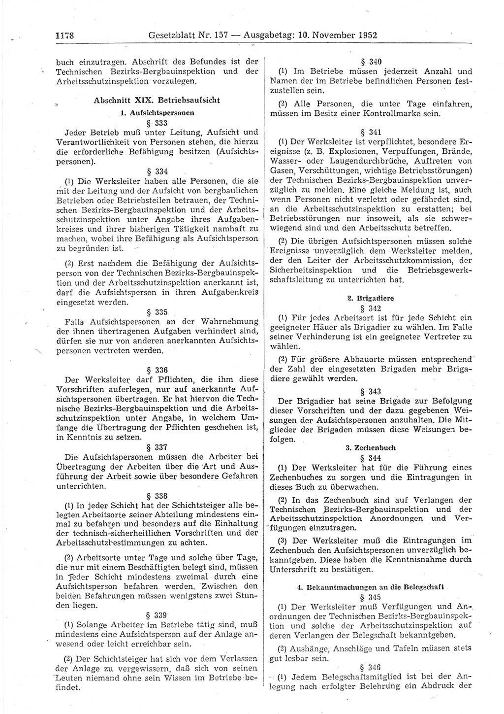 Gesetzblatt (GBl.) der Deutschen Demokratischen Republik (DDR) 1952, Seite 1178 (GBl. DDR 1952, S. 1178)