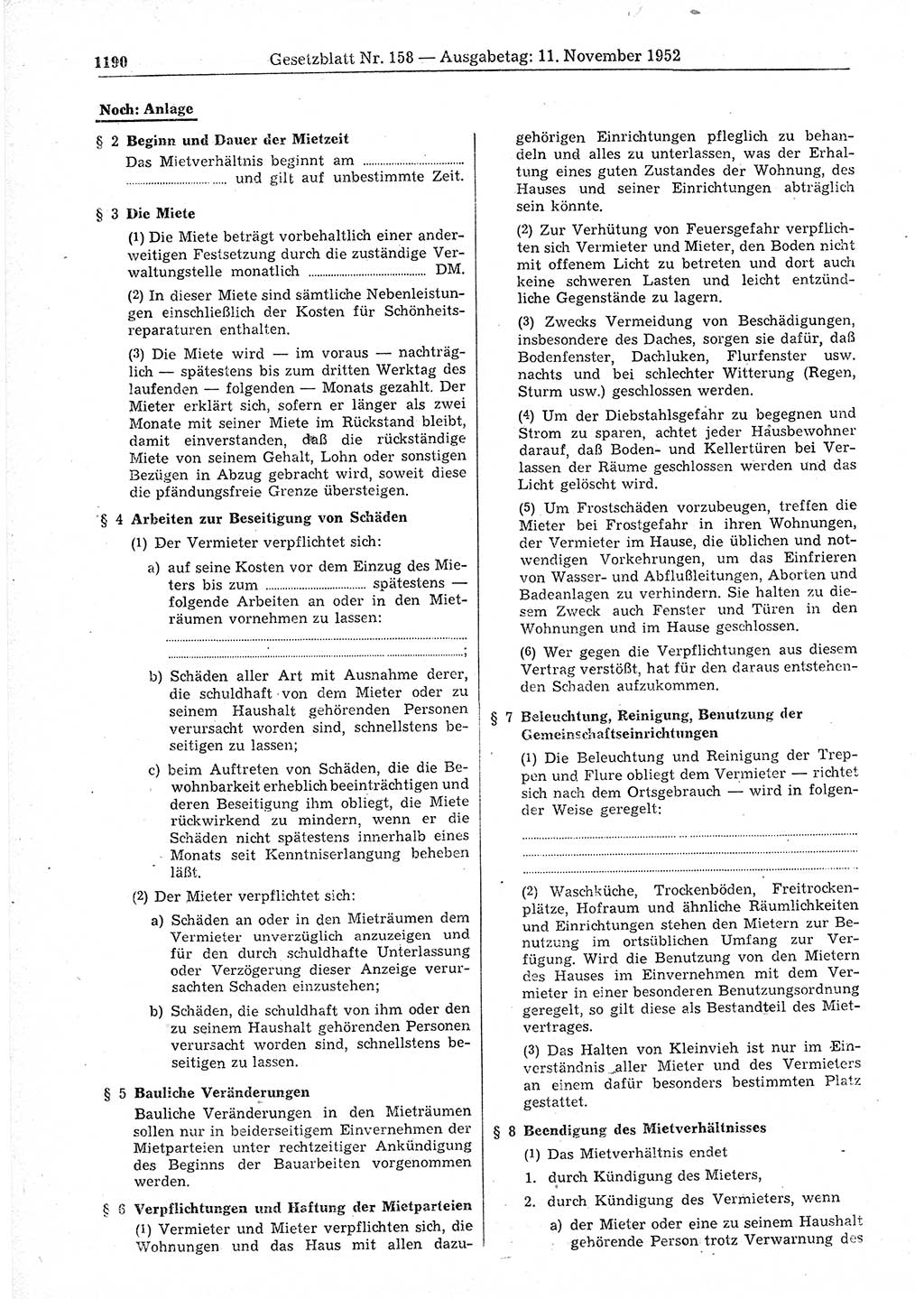Gesetzblatt (GBl.) der Deutschen Demokratischen Republik (DDR) 1952, Seite 1190 (GBl. DDR 1952, S. 1190)