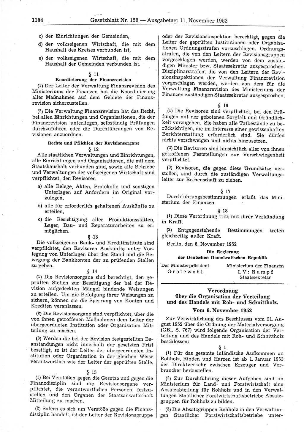 Gesetzblatt (GBl.) der Deutschen Demokratischen Republik (DDR) 1952, Seite 1194 (GBl. DDR 1952, S. 1194)