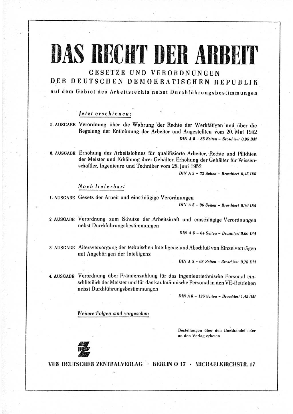 Gesetzblatt (GBl.) der Deutschen Demokratischen Republik (DDR) 1952, Seite 1196 (GBl. DDR 1952, S. 1196)