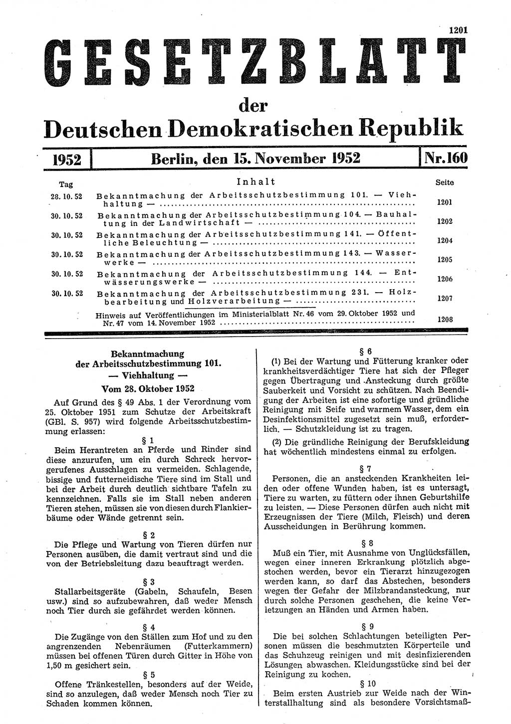 Gesetzblatt (GBl.) der Deutschen Demokratischen Republik (DDR) 1952, Seite 1201 (GBl. DDR 1952, S. 1201)