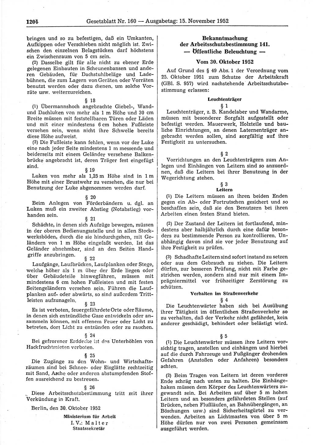 Gesetzblatt (GBl.) der Deutschen Demokratischen Republik (DDR) 1952, Seite 1204 (GBl. DDR 1952, S. 1204)