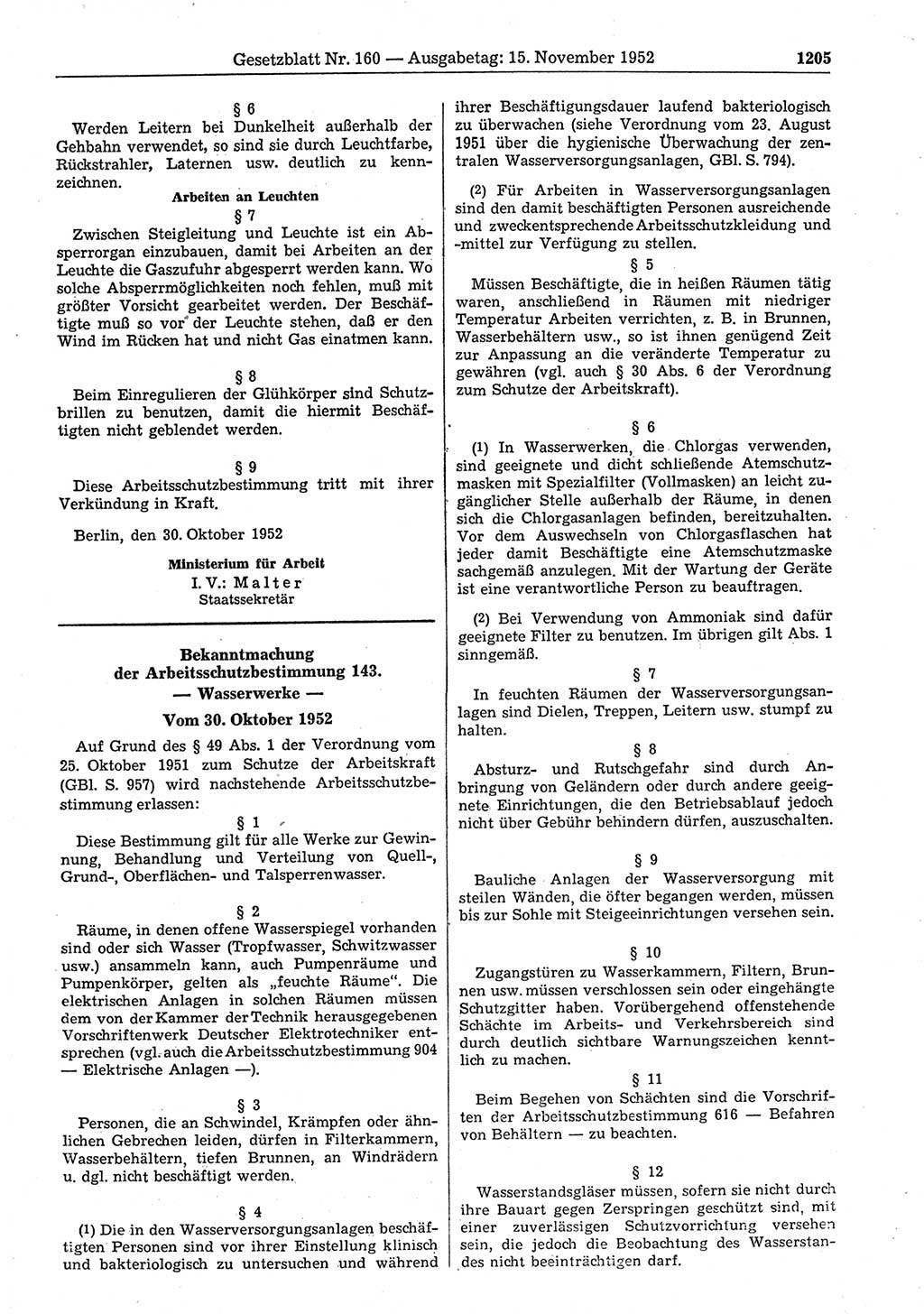 Gesetzblatt (GBl.) der Deutschen Demokratischen Republik (DDR) 1952, Seite 1205 (GBl. DDR 1952, S. 1205)