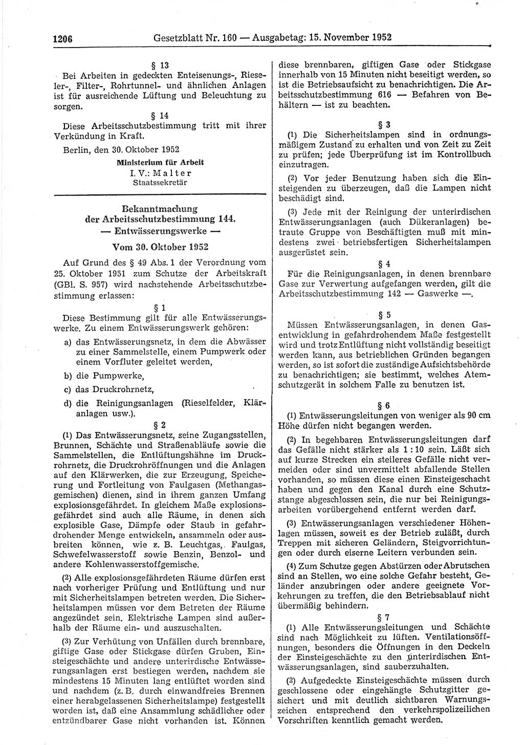Gesetzblatt (GBl.) der Deutschen Demokratischen Republik (DDR) 1952, Seite 1206 (GBl. DDR 1952, S. 1206)