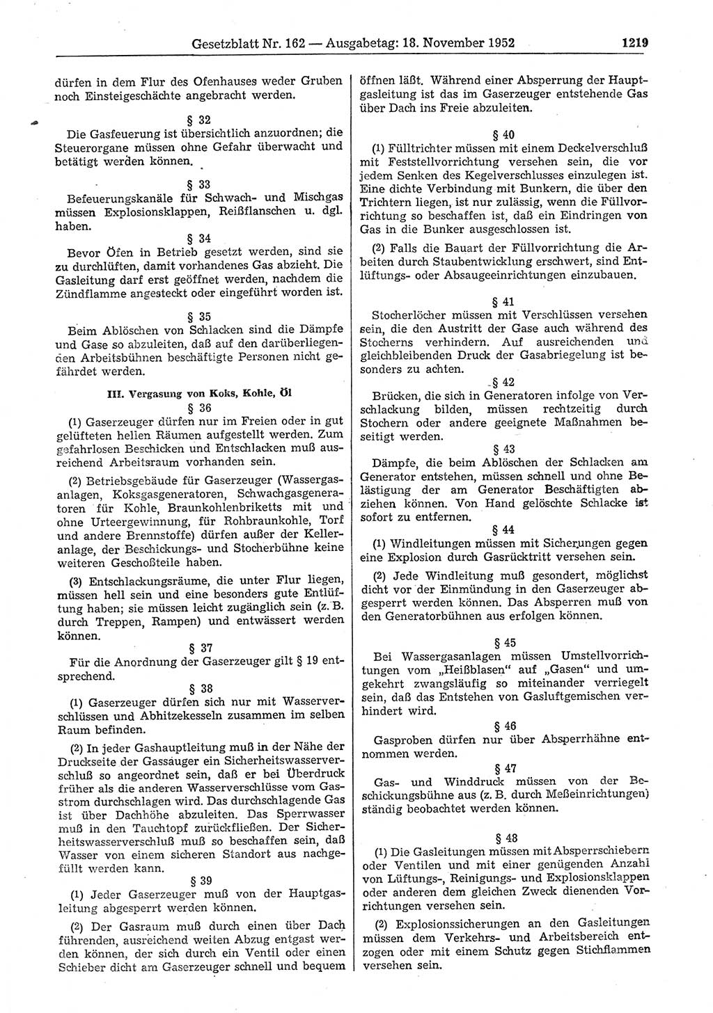 Gesetzblatt (GBl.) der Deutschen Demokratischen Republik (DDR) 1952, Seite 1219 (GBl. DDR 1952, S. 1219)