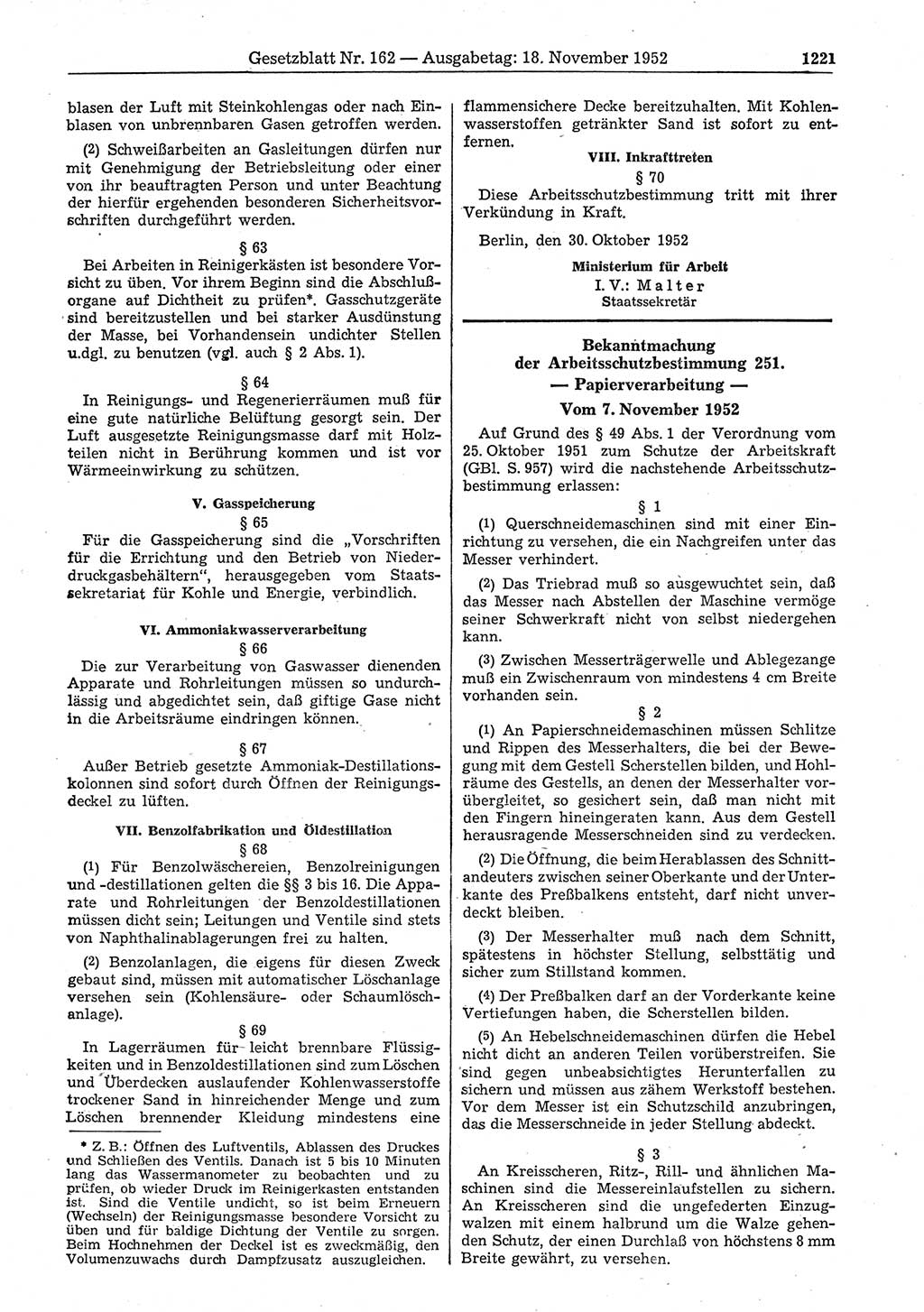 Gesetzblatt (GBl.) der Deutschen Demokratischen Republik (DDR) 1952, Seite 1221 (GBl. DDR 1952, S. 1221)
