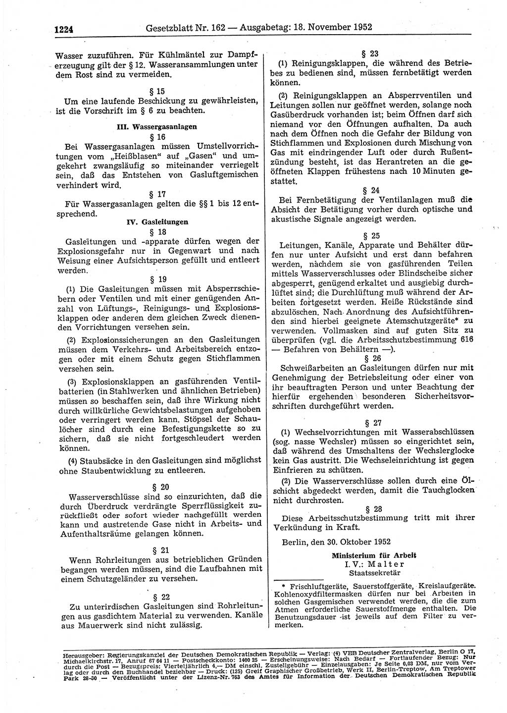 Gesetzblatt (GBl.) der Deutschen Demokratischen Republik (DDR) 1952, Seite 1224 (GBl. DDR 1952, S. 1224)