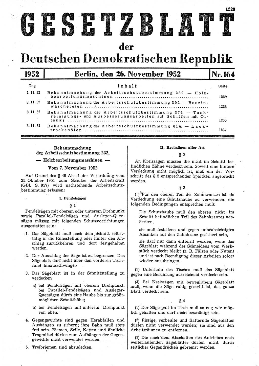 Gesetzblatt (GBl.) der Deutschen Demokratischen Republik (DDR) 1952, Seite 1229 (GBl. DDR 1952, S. 1229)