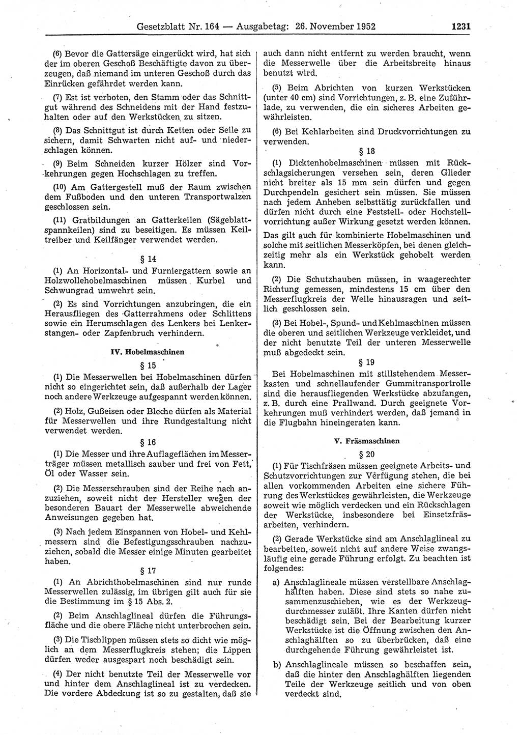 Gesetzblatt (GBl.) der Deutschen Demokratischen Republik (DDR) 1952, Seite 1231 (GBl. DDR 1952, S. 1231)