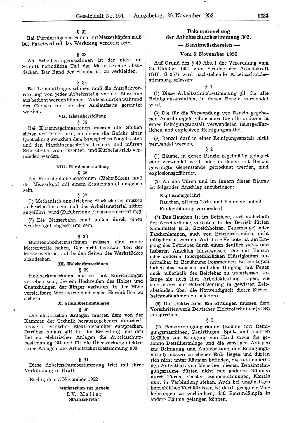 Gesetzblatt (GBl.) der Deutschen Demokratischen Republik (DDR) 1952, Seite 1233 (GBl. DDR 1952, S. 1233)