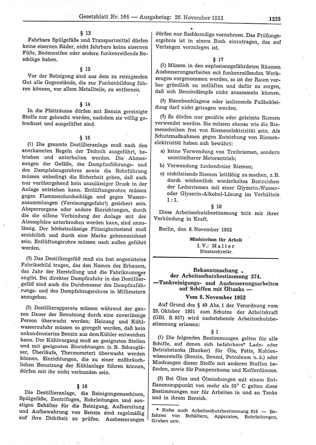 Gesetzblatt (GBl.) der Deutschen Demokratischen Republik (DDR) 1952, Seite 1235 (GBl. DDR 1952, S. 1235)