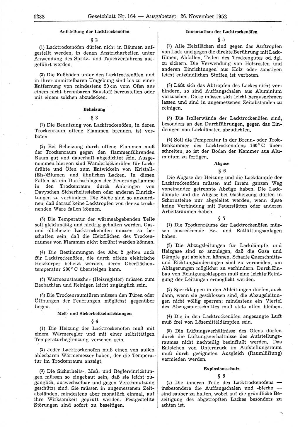 Gesetzblatt (GBl.) der Deutschen Demokratischen Republik (DDR) 1952, Seite 1238 (GBl. DDR 1952, S. 1238)