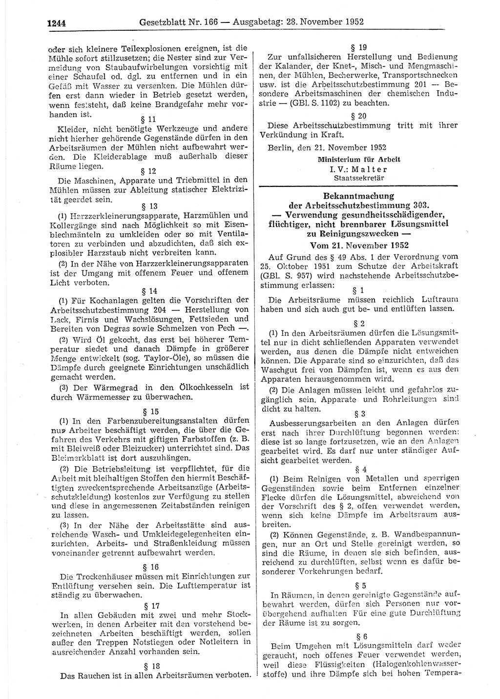 Gesetzblatt (GBl.) der Deutschen Demokratischen Republik (DDR) 1952, Seite 1244 (GBl. DDR 1952, S. 1244)