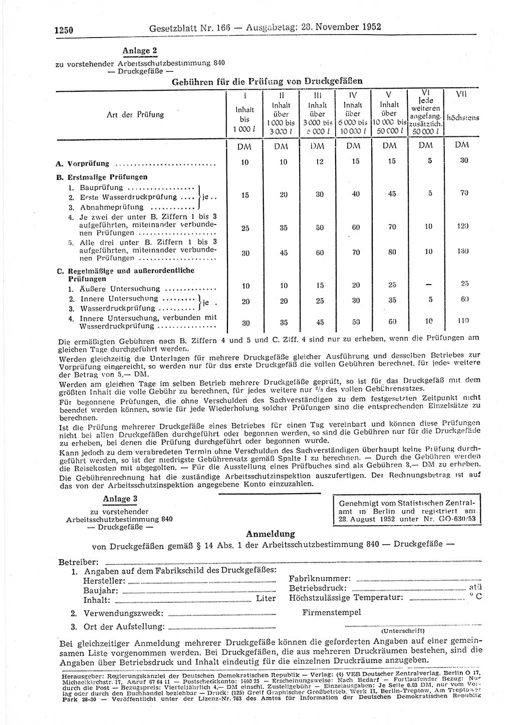 Gesetzblatt (GBl.) der Deutschen Demokratischen Republik (DDR) 1952, Seite 1250 (GBl. DDR 1952, S. 1250)
