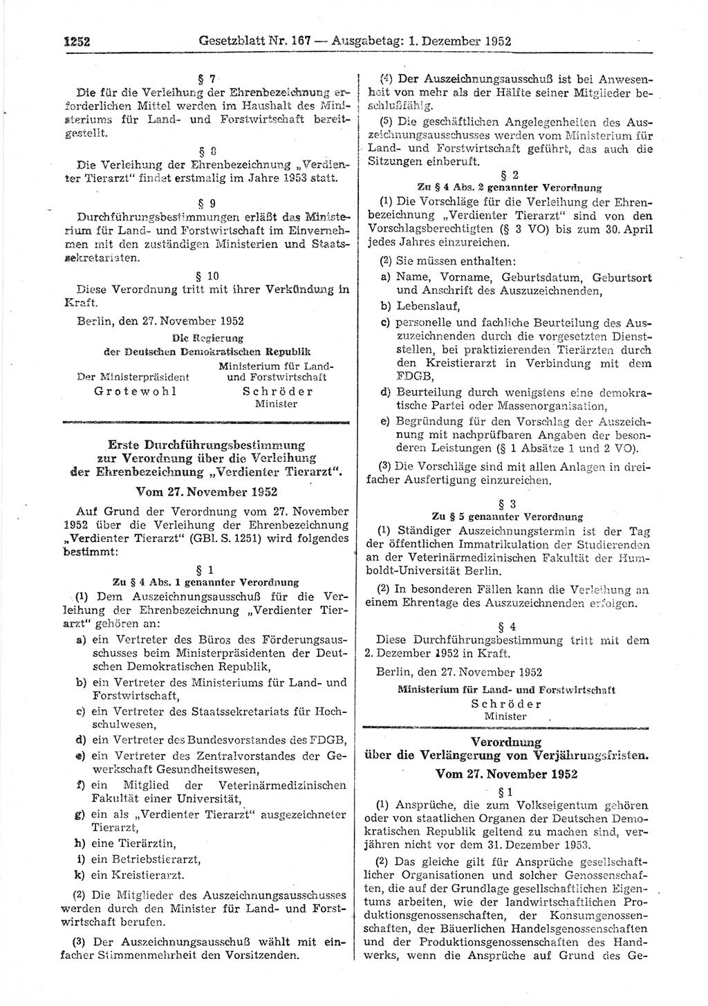 Gesetzblatt (GBl.) der Deutschen Demokratischen Republik (DDR) 1952, Seite 1252 (GBl. DDR 1952, S. 1252)