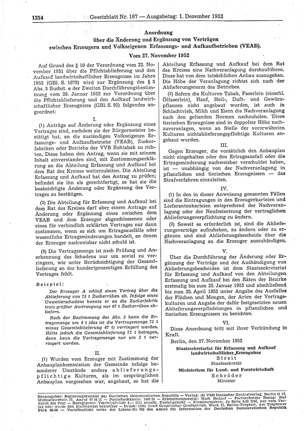 Gesetzblatt (GBl.) der Deutschen Demokratischen Republik (DDR) 1952, Seite 1254 (GBl. DDR 1952, S. 1254)