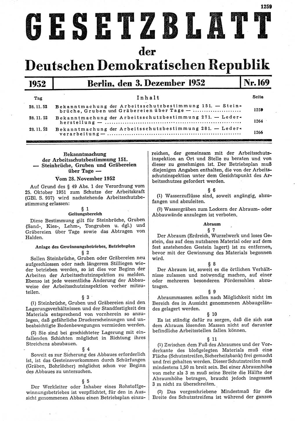 Gesetzblatt (GBl.) der Deutschen Demokratischen Republik (DDR) 1952, Seite 1259 (GBl. DDR 1952, S. 1259)