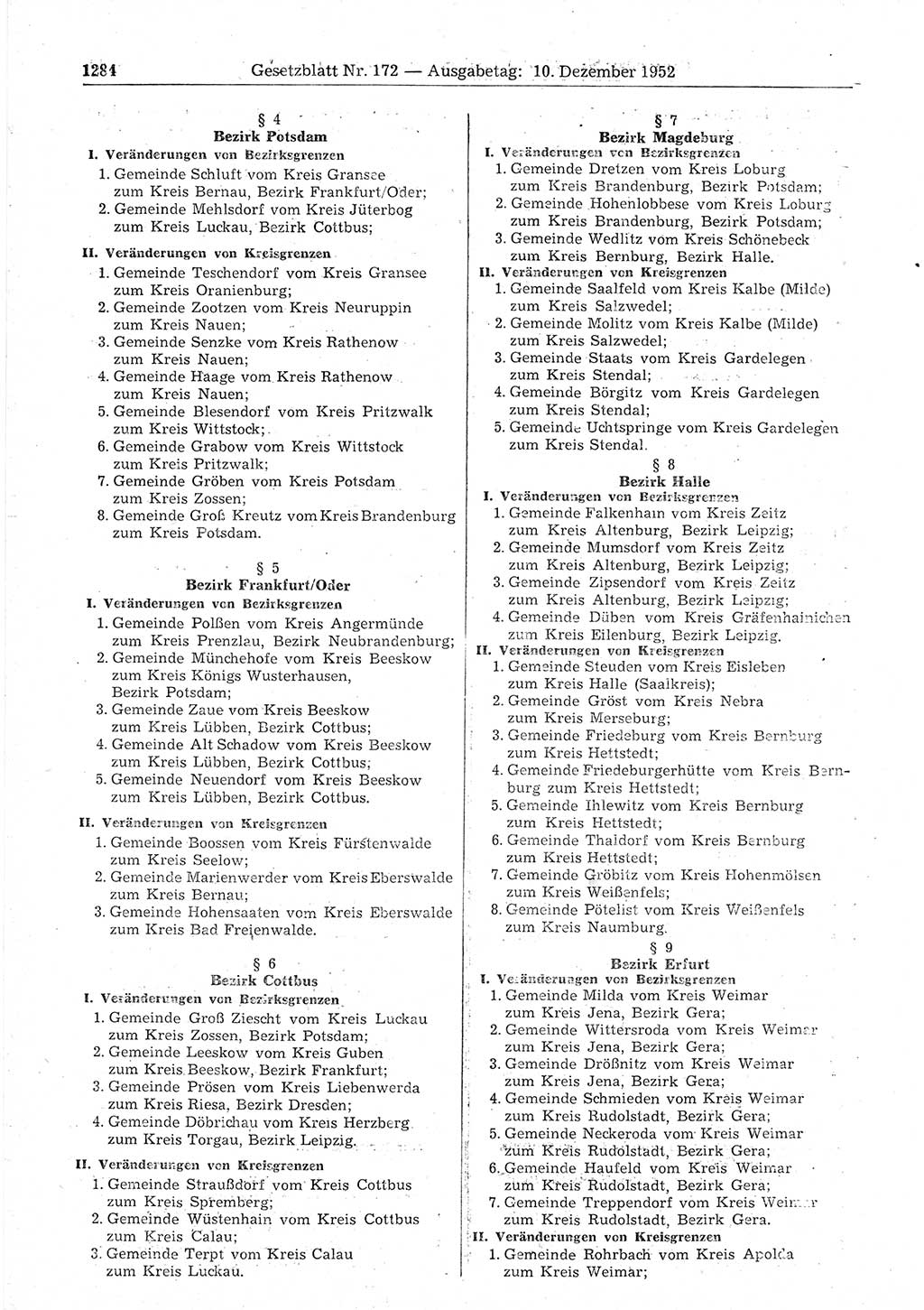 Gesetzblatt (GBl.) der Deutschen Demokratischen Republik (DDR) 1952, Seite 1284 (GBl. DDR 1952, S. 1284)