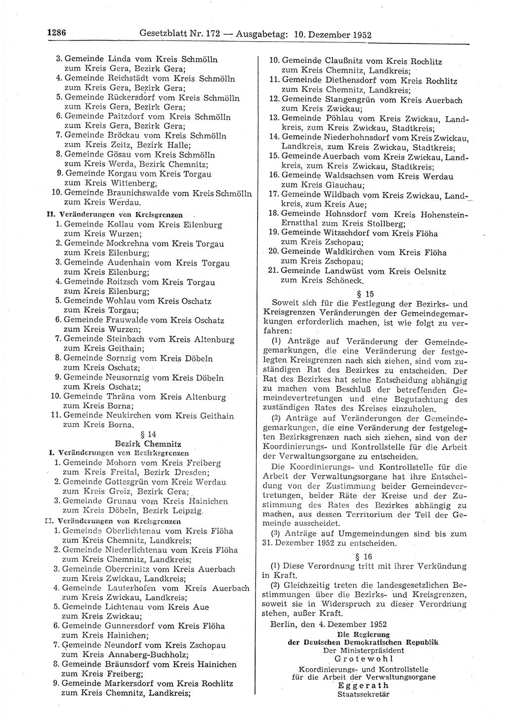 Gesetzblatt (GBl.) der Deutschen Demokratischen Republik (DDR) 1952, Seite 1286 (GBl. DDR 1952, S. 1286)