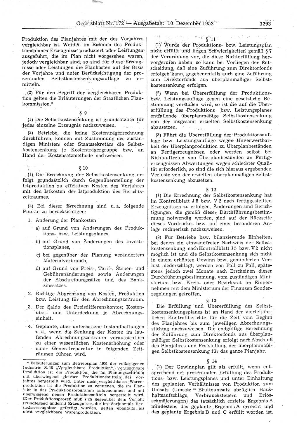 Gesetzblatt (GBl.) der Deutschen Demokratischen Republik (DDR) 1952, Seite 1293 (GBl. DDR 1952, S. 1293)