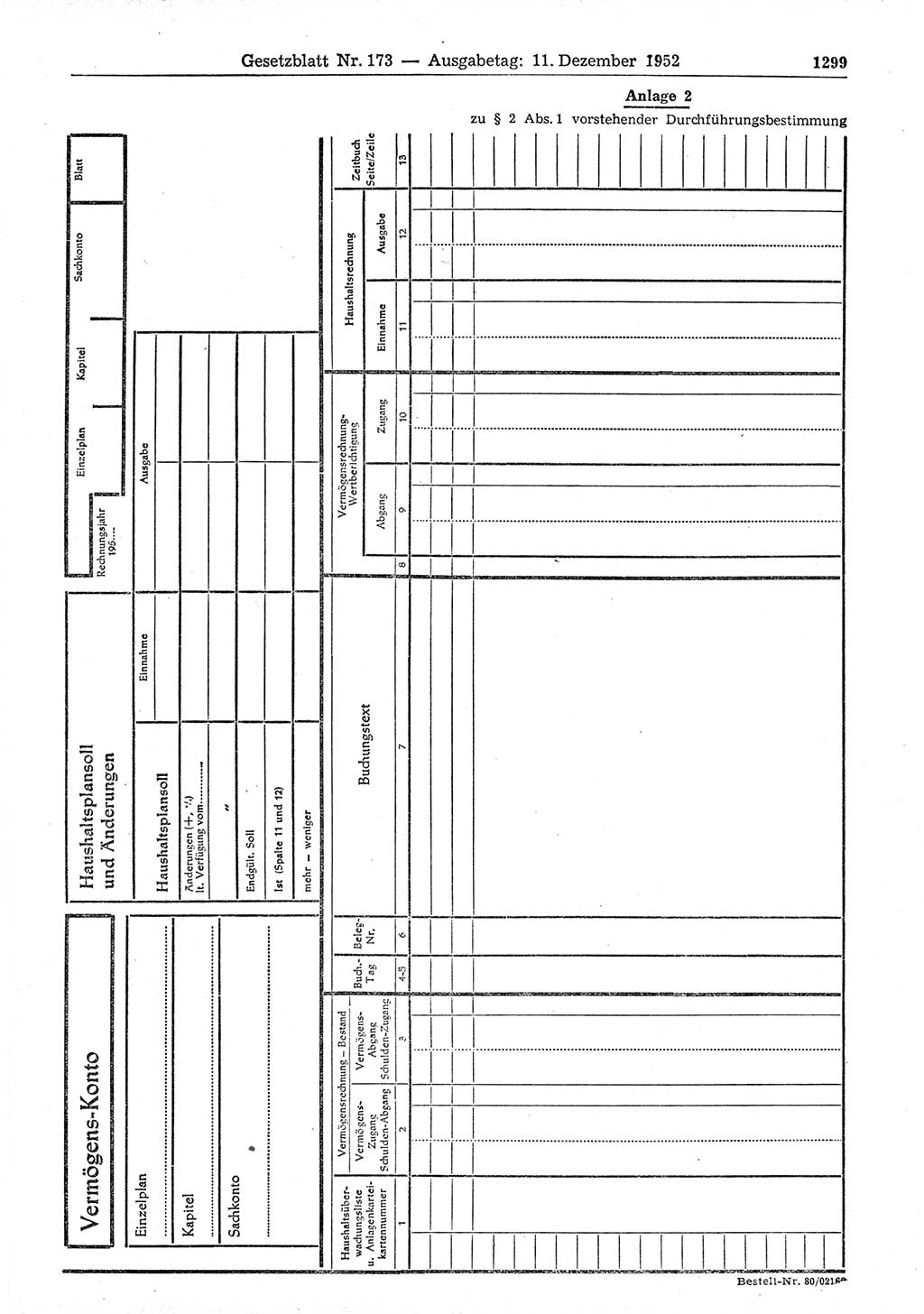 Gesetzblatt (GBl.) der Deutschen Demokratischen Republik (DDR) 1952, Seite 1299 (GBl. DDR 1952, S. 1299)