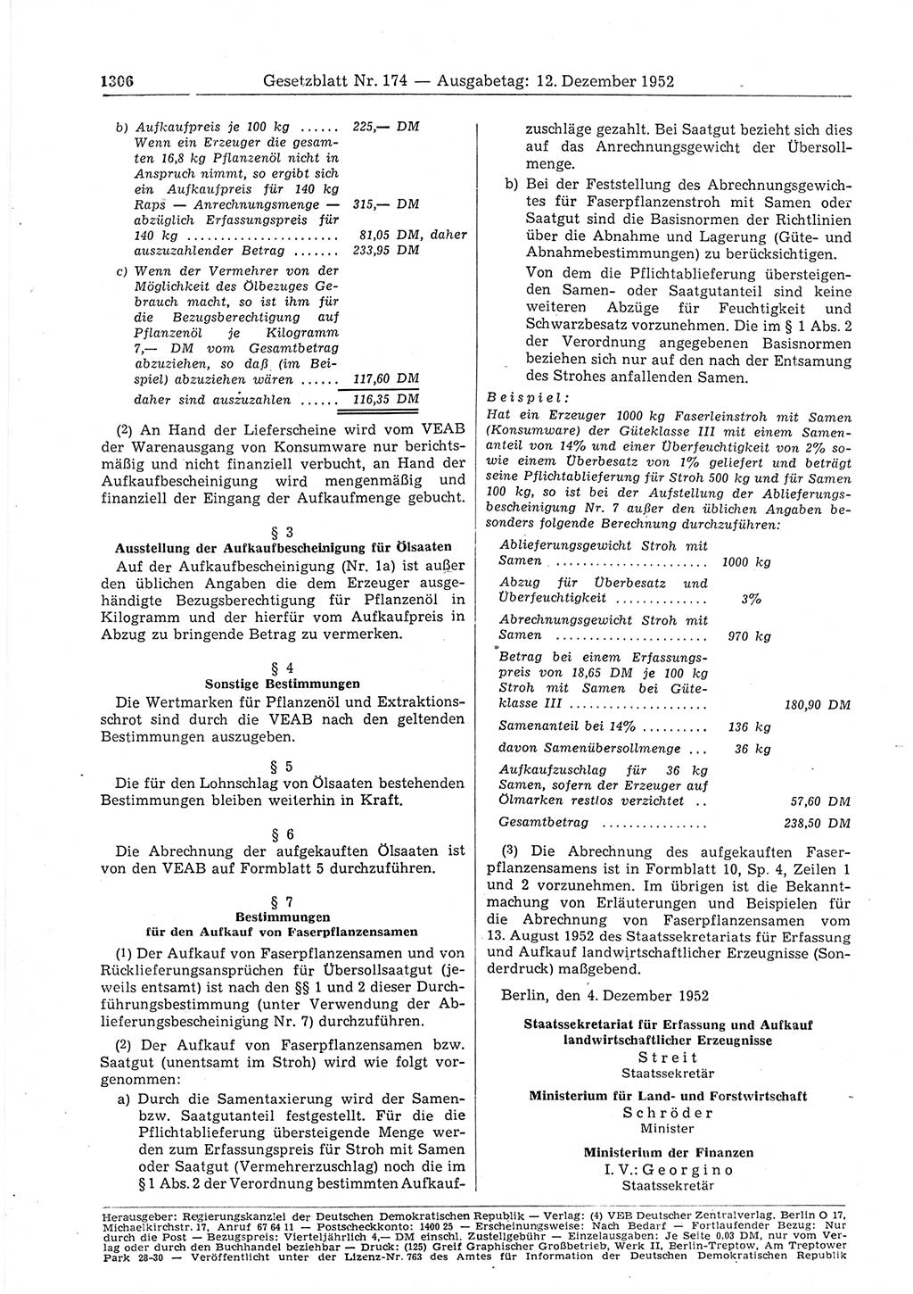 Gesetzblatt (GBl.) der Deutschen Demokratischen Republik (DDR) 1952, Seite 1306 (GBl. DDR 1952, S. 1306)