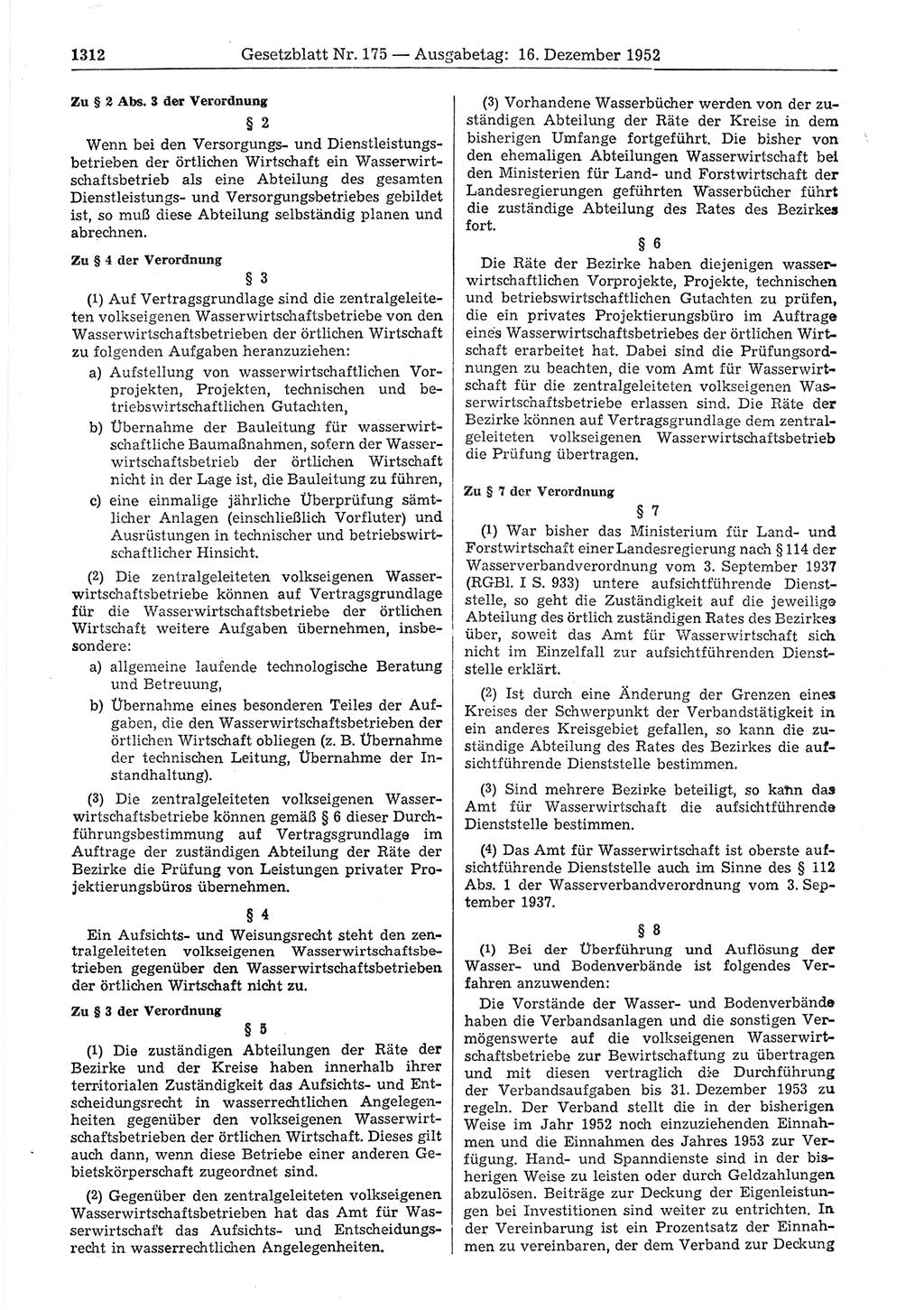 Gesetzblatt (GBl.) der Deutschen Demokratischen Republik (DDR) 1952, Seite 1312 (GBl. DDR 1952, S. 1312)