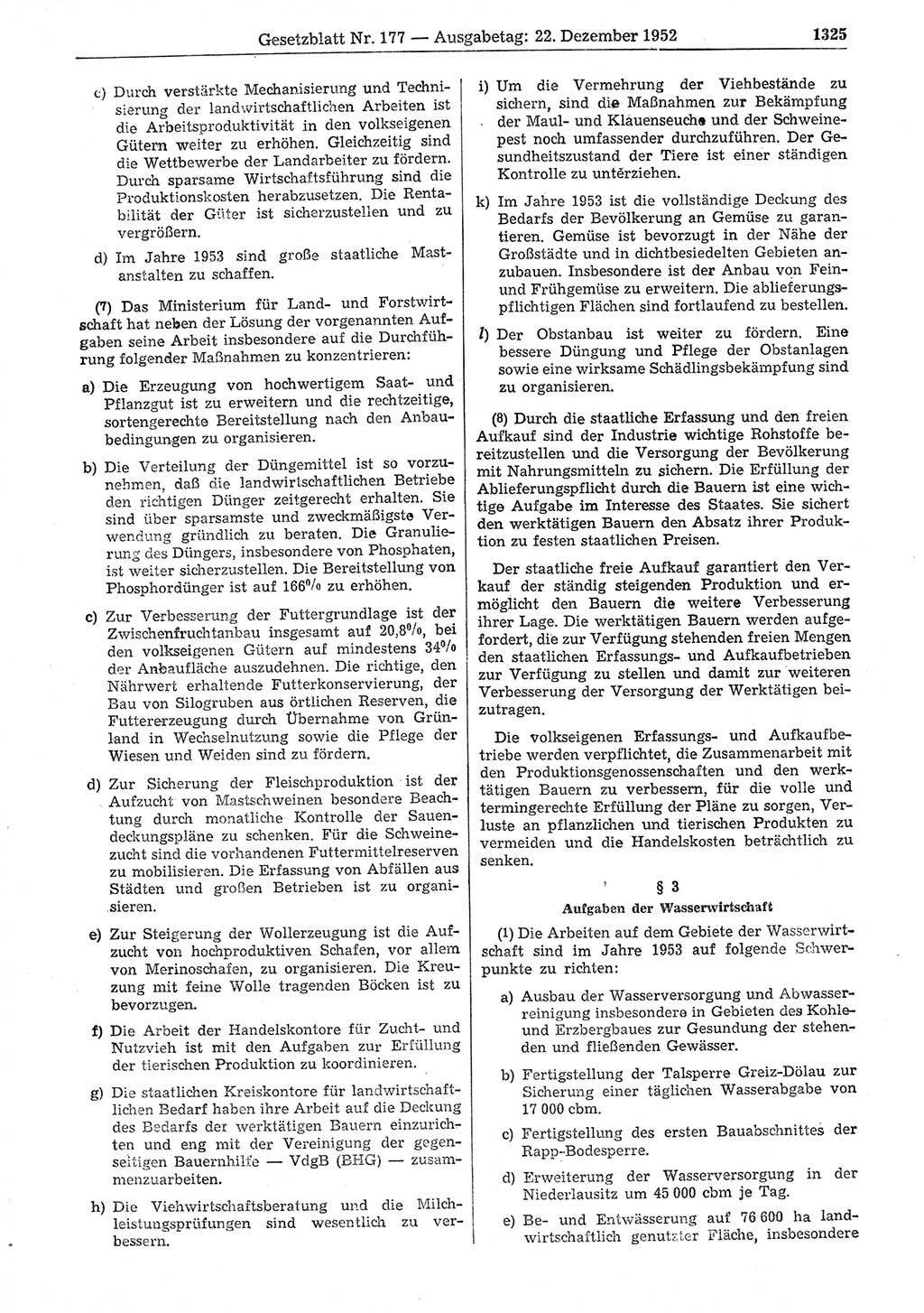 Gesetzblatt (GBl.) der Deutschen Demokratischen Republik (DDR) 1952, Seite 1325 (GBl. DDR 1952, S. 1325)