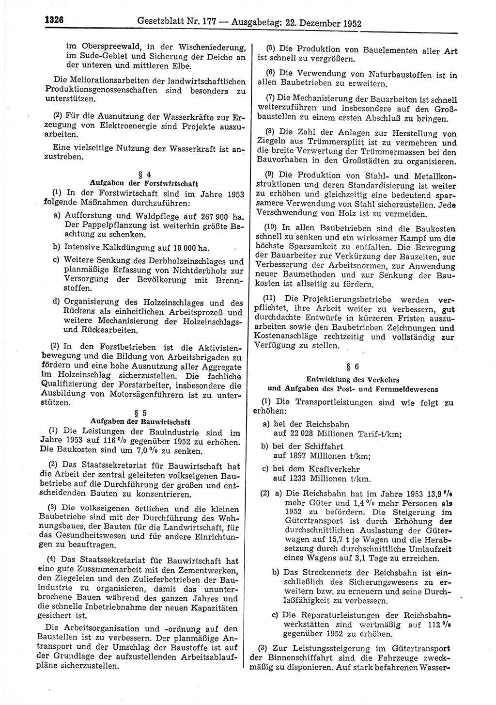 Gesetzblatt (GBl.) der Deutschen Demokratischen Republik (DDR) 1952, Seite 1326 (GBl. DDR 1952, S. 1326)