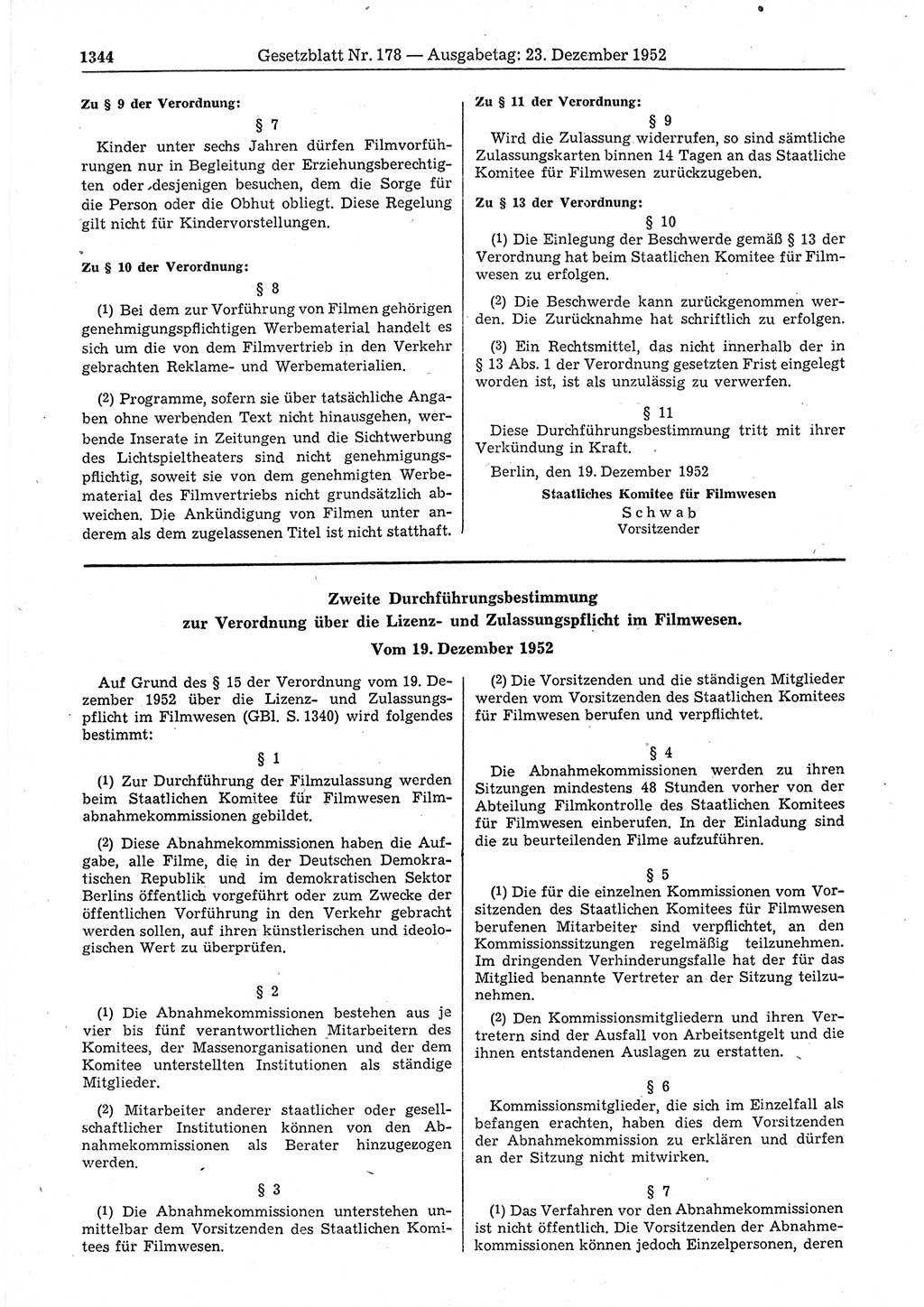 Gesetzblatt (GBl.) der Deutschen Demokratischen Republik (DDR) 1952, Seite 1344 (GBl. DDR 1952, S. 1344)
