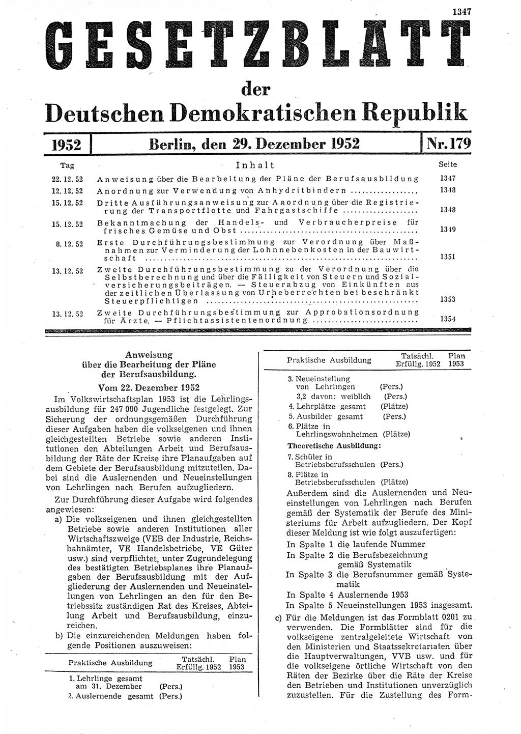 Gesetzblatt (GBl.) der Deutschen Demokratischen Republik (DDR) 1952, Seite 1347 (GBl. DDR 1952, S. 1347)