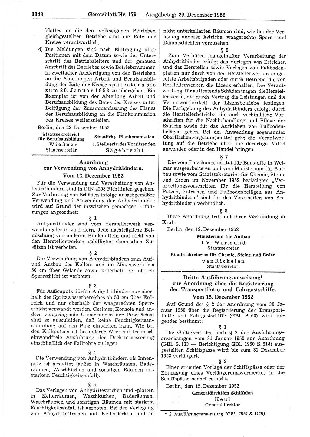 Gesetzblatt (GBl.) der Deutschen Demokratischen Republik (DDR) 1952, Seite 1348 (GBl. DDR 1952, S. 1348)