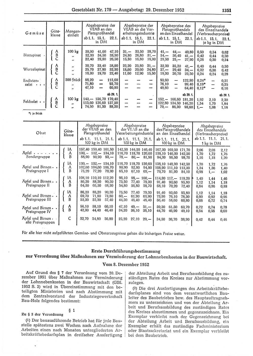 Gesetzblatt (GBl.) der Deutschen Demokratischen Republik (DDR) 1952, Seite 1351 (GBl. DDR 1952, S. 1351)